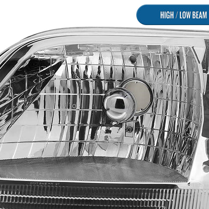 Ronnin - Fits 1997-2004 Ford F150 Expedition Headlights + Corner Parking Signal Lamps Replacement Assembly Pair | Chrome