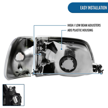 Ronnin - Fits 1997-2004 Ford F150 Expedition Headlights + Corner Parking Signal Lamps Replacement Assembly Pair | Chrome
