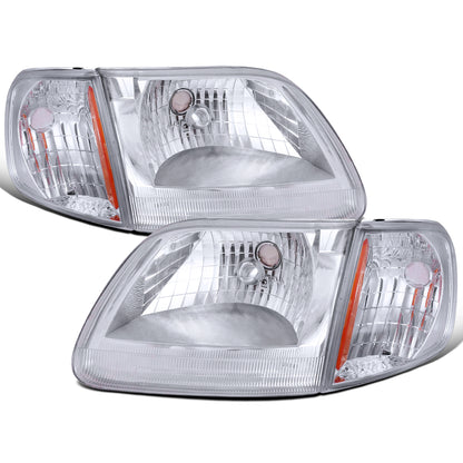 Ronnin - Fits 1997-2004 Ford F150 Expedition Headlights + Corner Parking Signal Lamps Replacement Assembly Pair | Chrome