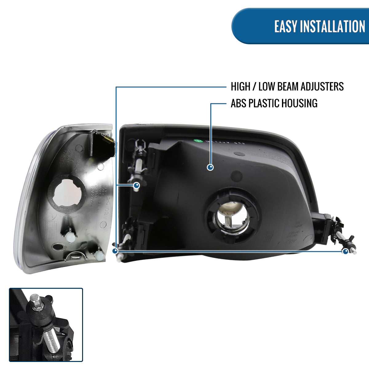 Ronnin - Fits 1997-2004 Ford F150 Expedition Headlights + Corner Parking Signal Lamps Replacement Assembly Pair | Smoke