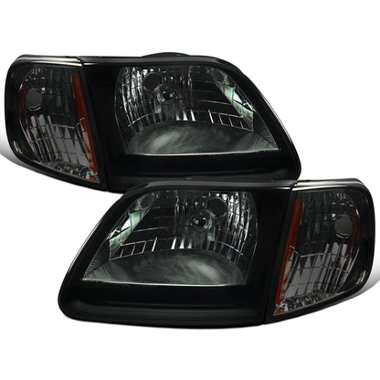 Ronnin - Fits 1997-2004 Ford F150 Expedition Headlights + Corner Parking Signal Lamps Replacement Assembly Pair | Smoke