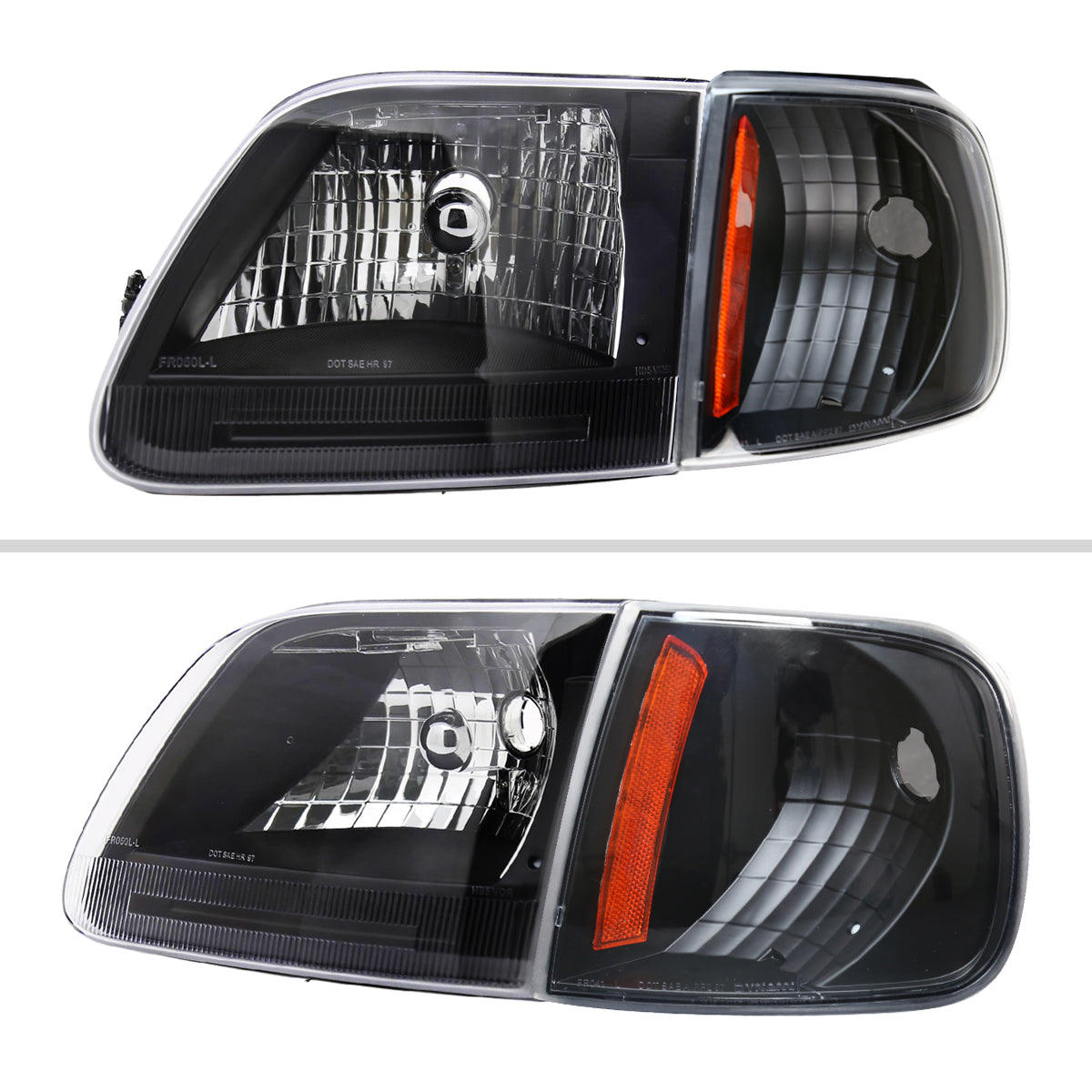 Ronnin - Fits 1997-2004 Ford F150 Expedition Headlights + Corner Parking Signal Lamps Replacement Assembly Pair | Black