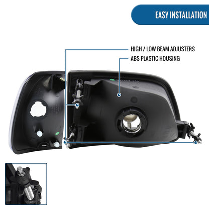 Ronnin - Fits 1997-2004 Ford F150 Expedition Headlights + Corner Parking Signal Lamps Replacement Assembly Pair | Black