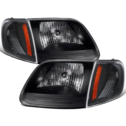 Ronnin - Fits 1997-2004 Ford F150 Expedition Headlights + Corner Parking Signal Lamps Replacement Assembly Pair | Black