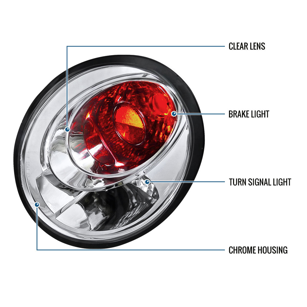1998-2005 Volkswagen Beetle Tail Lights Replacement Assembly Pair | Chrome