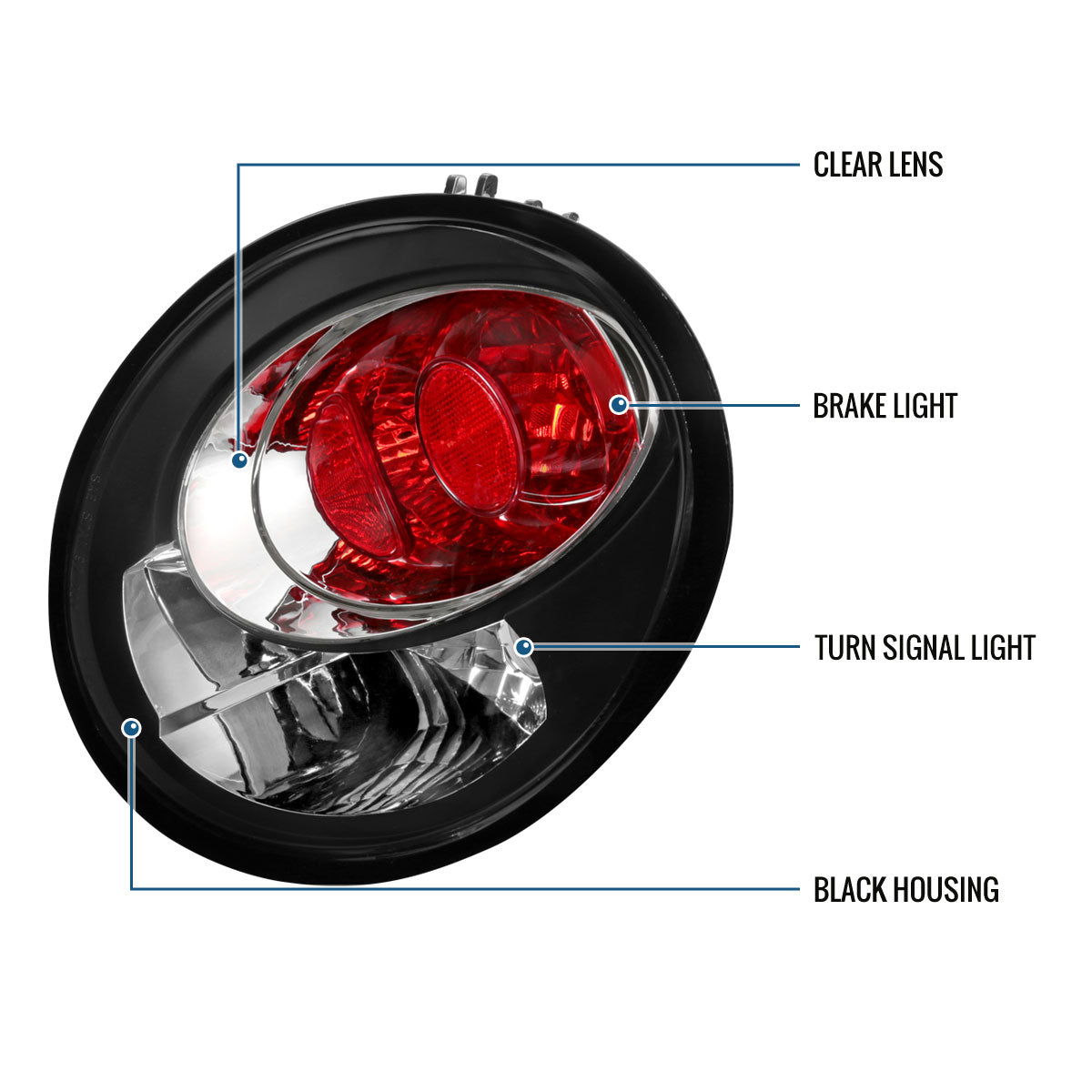 1998-2005 Volkswagen Beetle Tail Lights Replacement Assembly Pair | Black