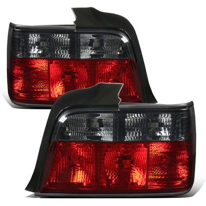 Ronnin - Fits 1992-1998 BMW 325i 328i Sedan Tail Lights Assembly Pair | Smoke Red