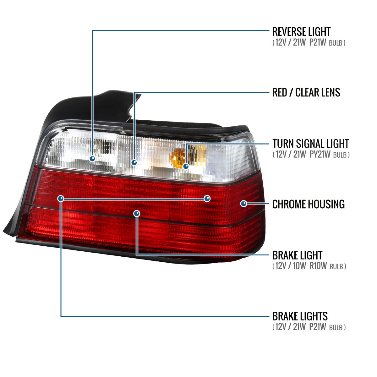 Ronnin - Fits 1992-1998 BMW 325i 328i Sedan Tail Lights Assembly Pair | Red Clear