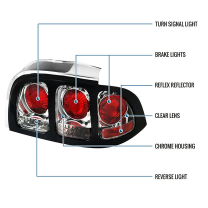 1994-1998 Ford Mustang Tail Lights Assembly Replacement Pair | Chrome