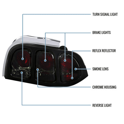 1994-1998 Ford Mustang Tail Lights Assembly Replacement Pair | Smoke