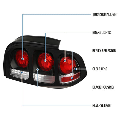 1994-1998 Ford Mustang Tail Lights Assembly Replacement Pair | Black