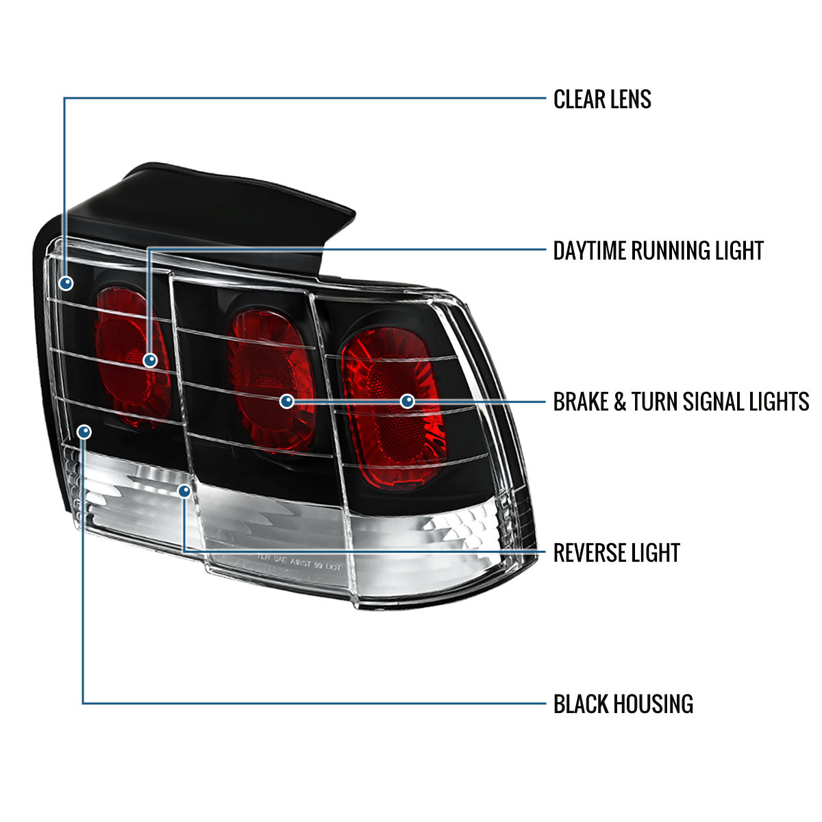 Ronnin - Fits 1999-2004 Ford Mustang Tail Lights Assembly Replacement Pair | Black