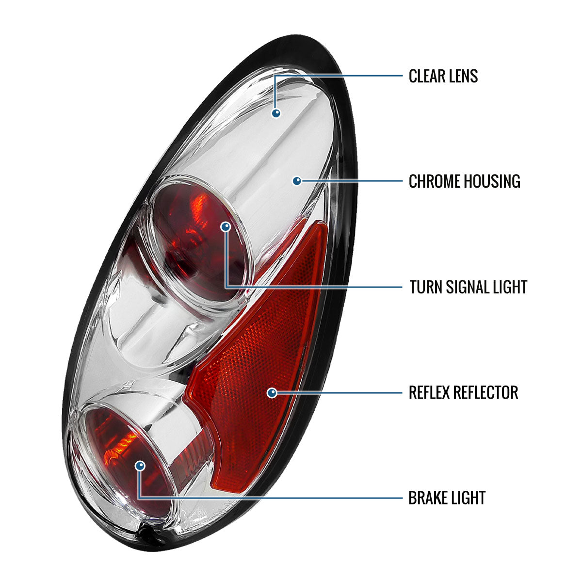 2001-2005 Chrysler PT Cruiser Tail Lights Replacement Pair | Chrome