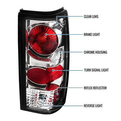 Ronnin - Fits 1982-1993 Chevy S10 1983-1994 S10 Blazer 1983-1990 GMC S15 1991-1993 Sonoma 1992-1994 Jimmy Tail Lights Replacement Pair | Chrome