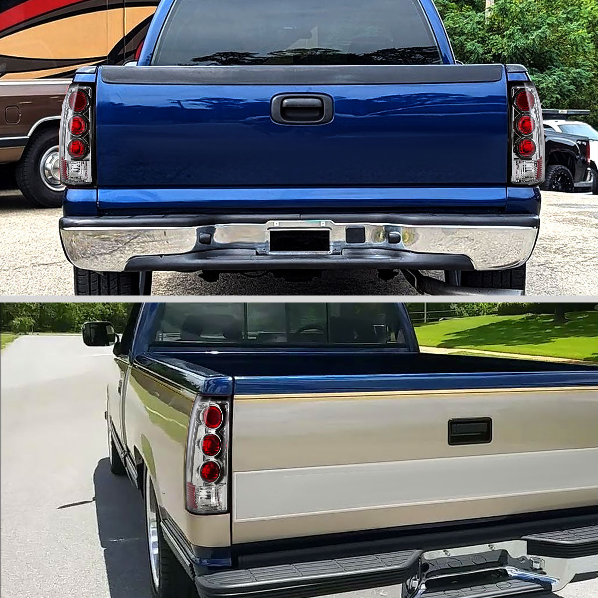 Ronnin - Fits 1999-2002 Chevy Silverado 1999-2007 Sierra Pickup Tail Lights Replacement Rear Brake Lamps Assembly Pair | Chrome