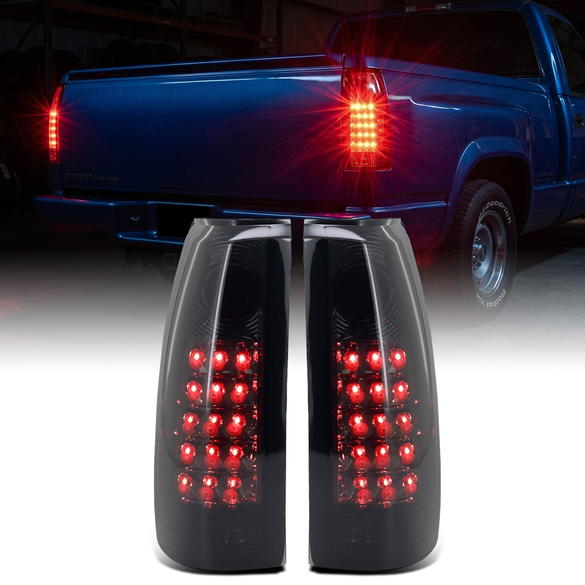 1988-2000 Chevy GMC C/K C10 Silverado Blazer Tahoe Cadillac Escalade LED Integrated Brake and Turn Signals Tail Lights Assembly Pair | Smoke