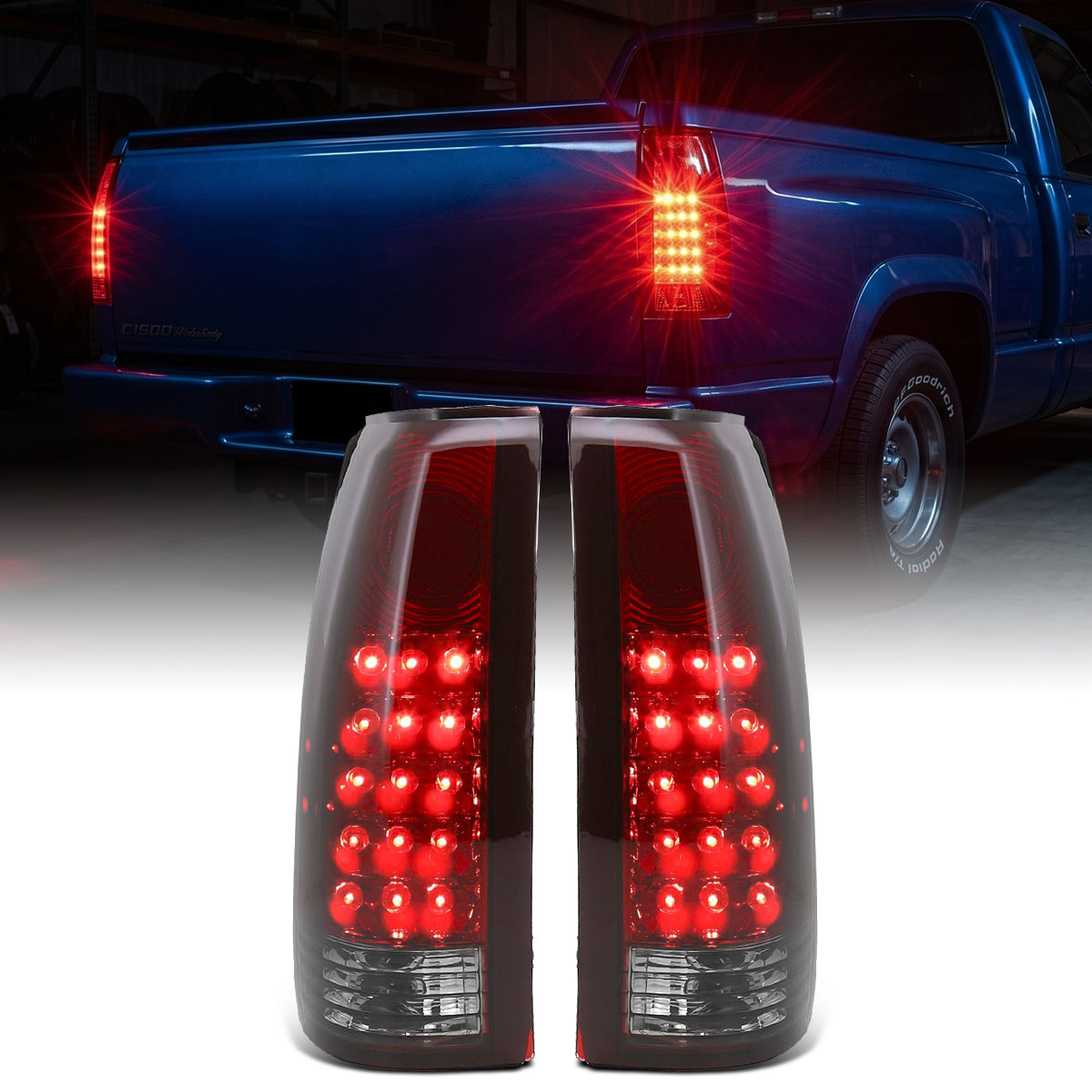 1988-2000 Chevy GMC C/K C10 Silverado Blazer Tahoe Cadillac Escalade LED Integrated Brake and Turn Signals Tail Lights Assembly Pair | Red