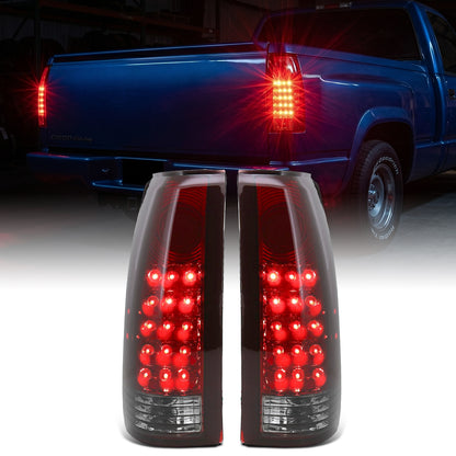 1988-2000 Chevy GMC C/K C10 Silverado Blazer Tahoe Cadillac Escalade LED Integrated Brake and Turn Signals Tail Lights Assembly Pair | Red