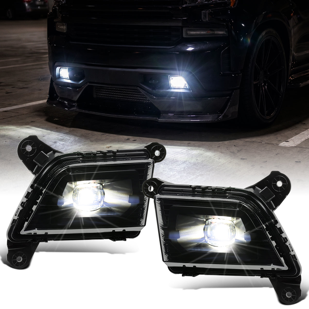 2019-2022 Chevy Silverado 1500 2500HD 3500HD LED Fog Lights Pair | Black Smoke