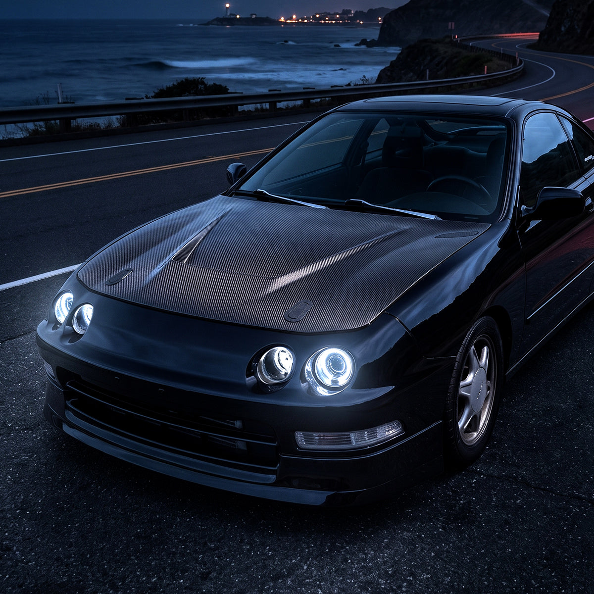 1994-1997 Acura Integra 3Dr/4Dr Projector Headlights LED Dual Halo Rims Assembly Pair | Black