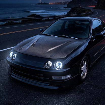 1994-1997 Acura Integra 3Dr/4Dr Projector Headlights LED Dual Halo Rims Assembly Pair | Black