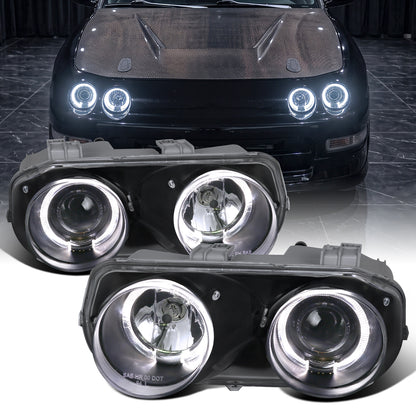 1994-1997 Acura Integra 3Dr/4Dr Projector Headlights LED Dual Halo Rims Assembly Pair | Black