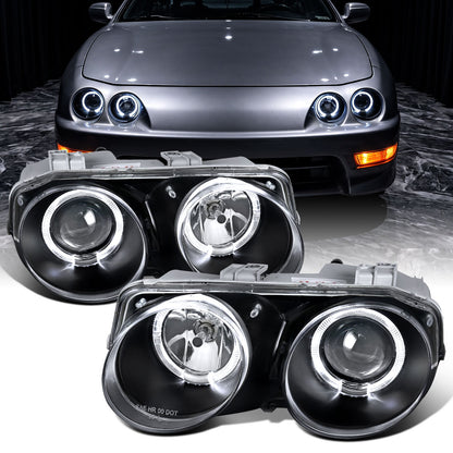 Ronnin - Fits 1998-2001 Acura Integra 3Dr/4Dr Projector Headlights LED Dual Halo Rims Assembly Pair | Black