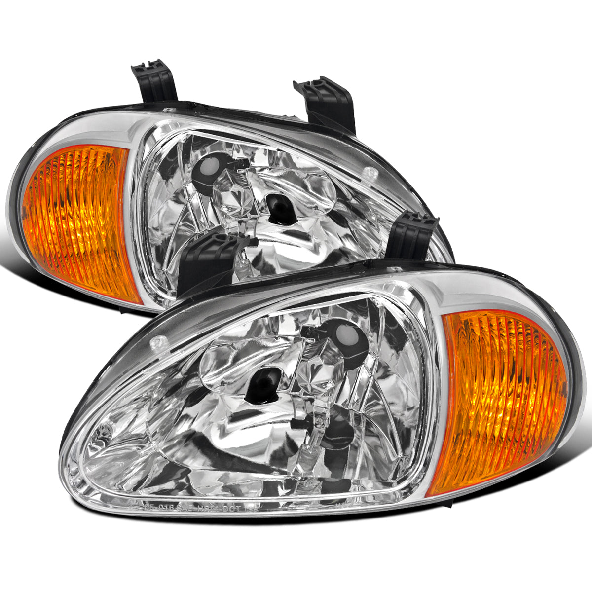 1993-1997 Honda Del Sol Replacement Halogen Headlights Assembly Pair | Chrome
