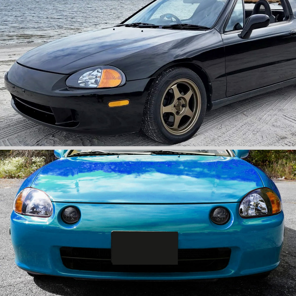 Ronnin - Se adapta a Honda Del Sol 1993-1997 Par de ensamblaje de faros delanteros halógenos de repuesto | Negro