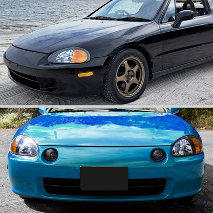 Ronnin - Se adapta a Honda Del Sol 1993-1997 Par de ensamblaje de faros delanteros halógenos de repuesto | Negro