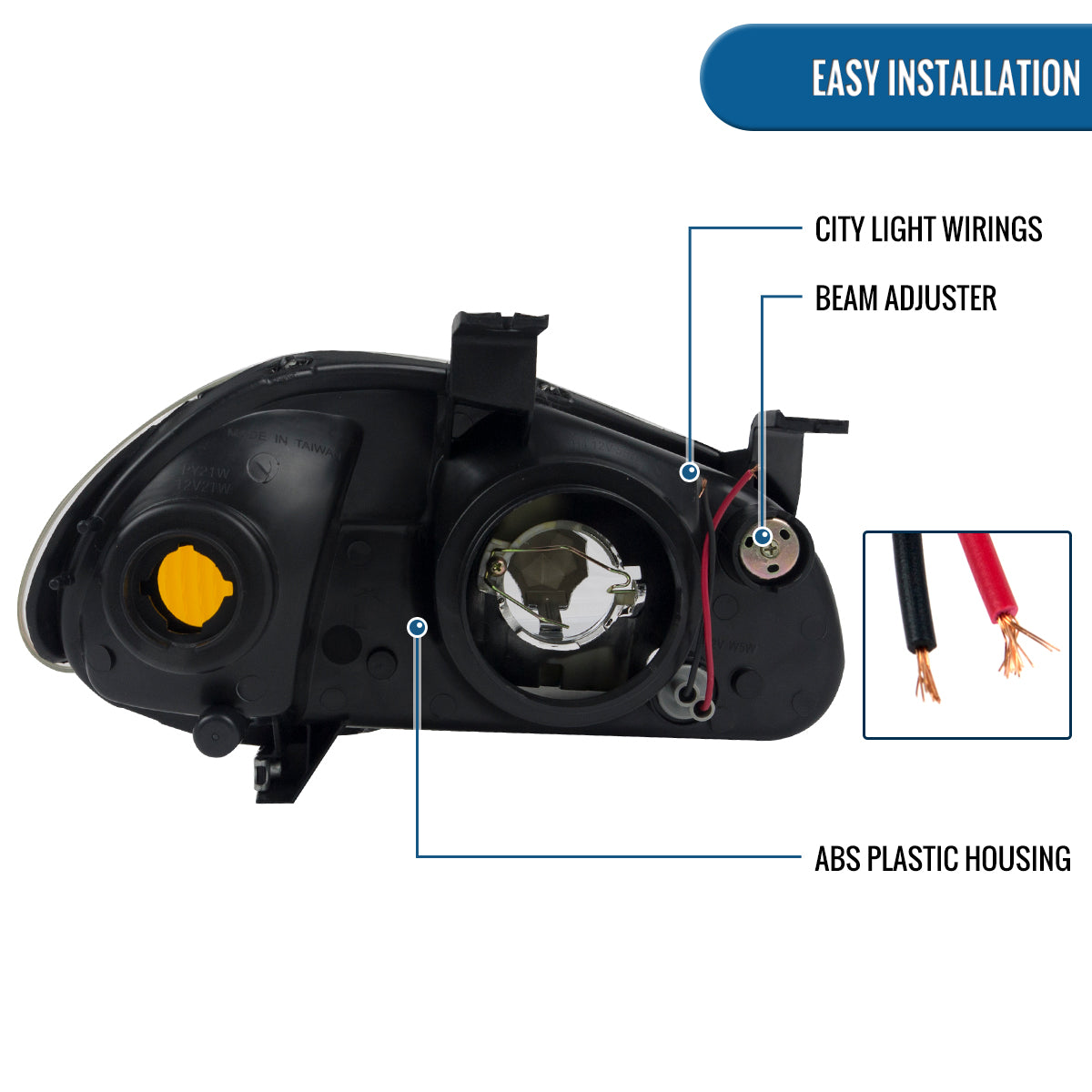 Ronnin - Se adapta a Honda Del Sol 1993-1997 Par de ensamblaje de faros delanteros halógenos de repuesto | Negro
