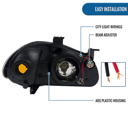 Ronnin - Se adapta a Honda Del Sol 1993-1997 Par de ensamblaje de faros delanteros halógenos de repuesto | Negro