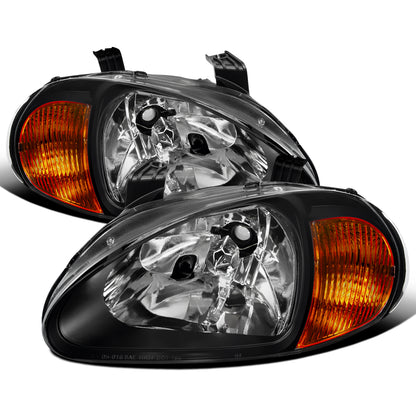 Ronnin - Se adapta a Honda Del Sol 1993-1997 Par de ensamblaje de faros delanteros halógenos de repuesto | Negro