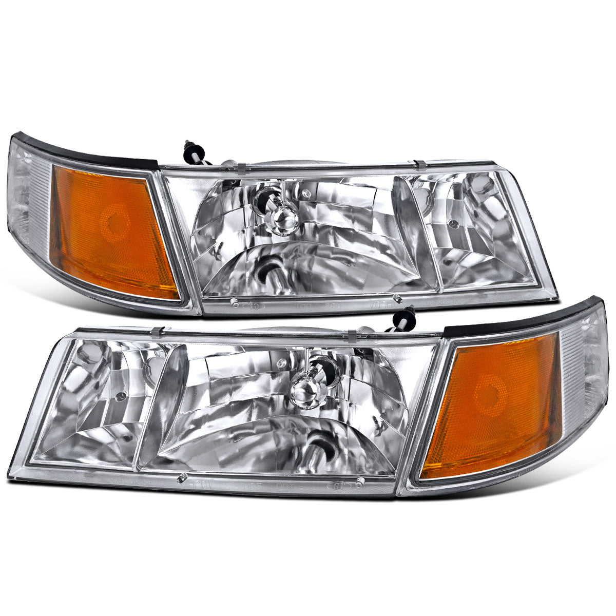 1998-2002 Mercury Grand Marquis Replacement Halogen Headlights + Corner Lights Assembly Pair | Chrome