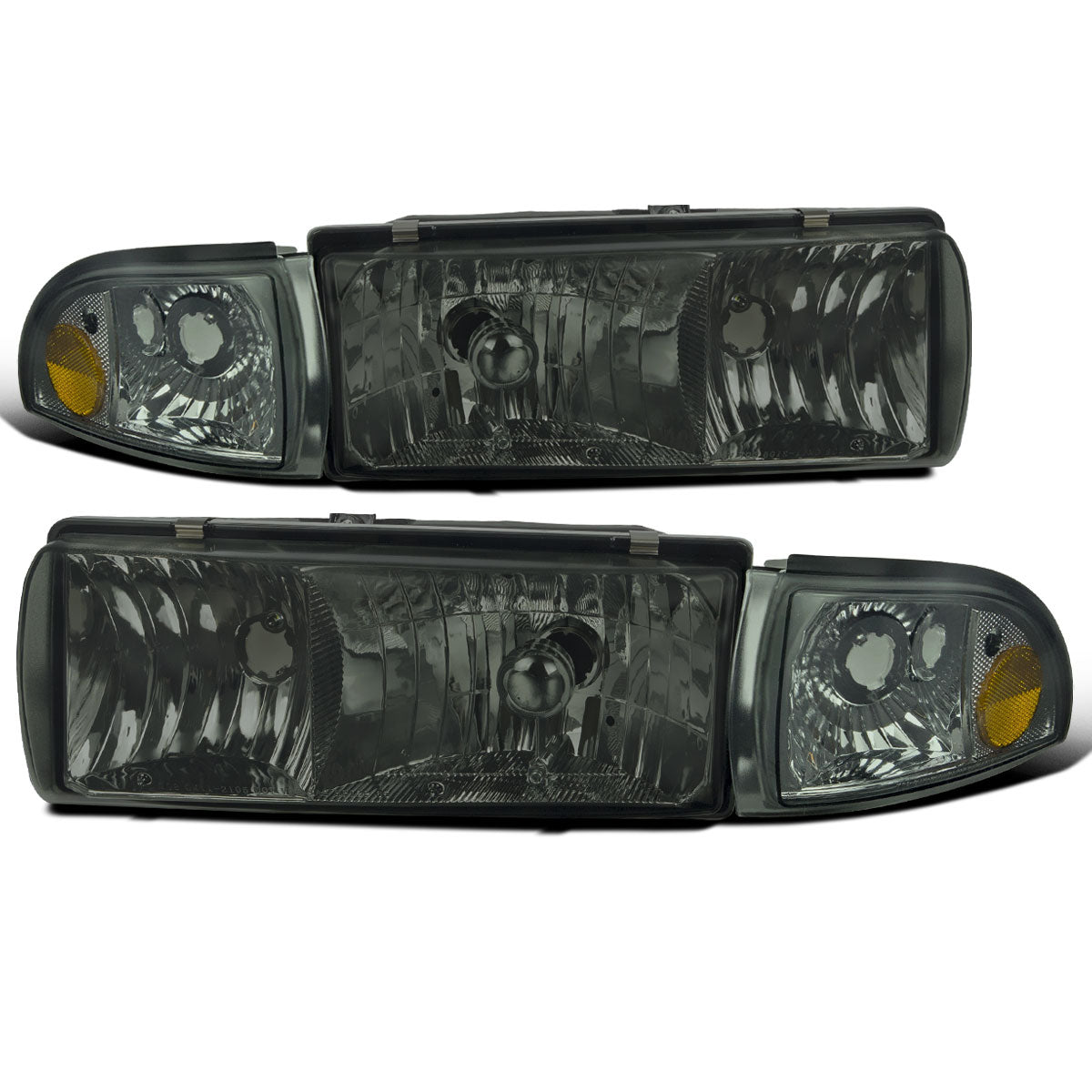 1991-1996 Chevy Caprice 1994-1996 Chevy Impala Replacement Halogen Headlights + Corner Lights Assembly Pair | Smoke