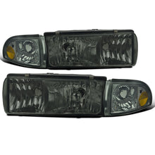 1991-1996 Chevy Caprice 1994-1996 Chevy Impala Replacement Halogen Headlights + Corner Lights Assembly Pair | Smoke