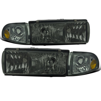 1991-1996 Chevy Caprice 1994-1996 Chevy Impala Replacement Halogen Headlights + Corner Lights Assembly Pair | Smoke