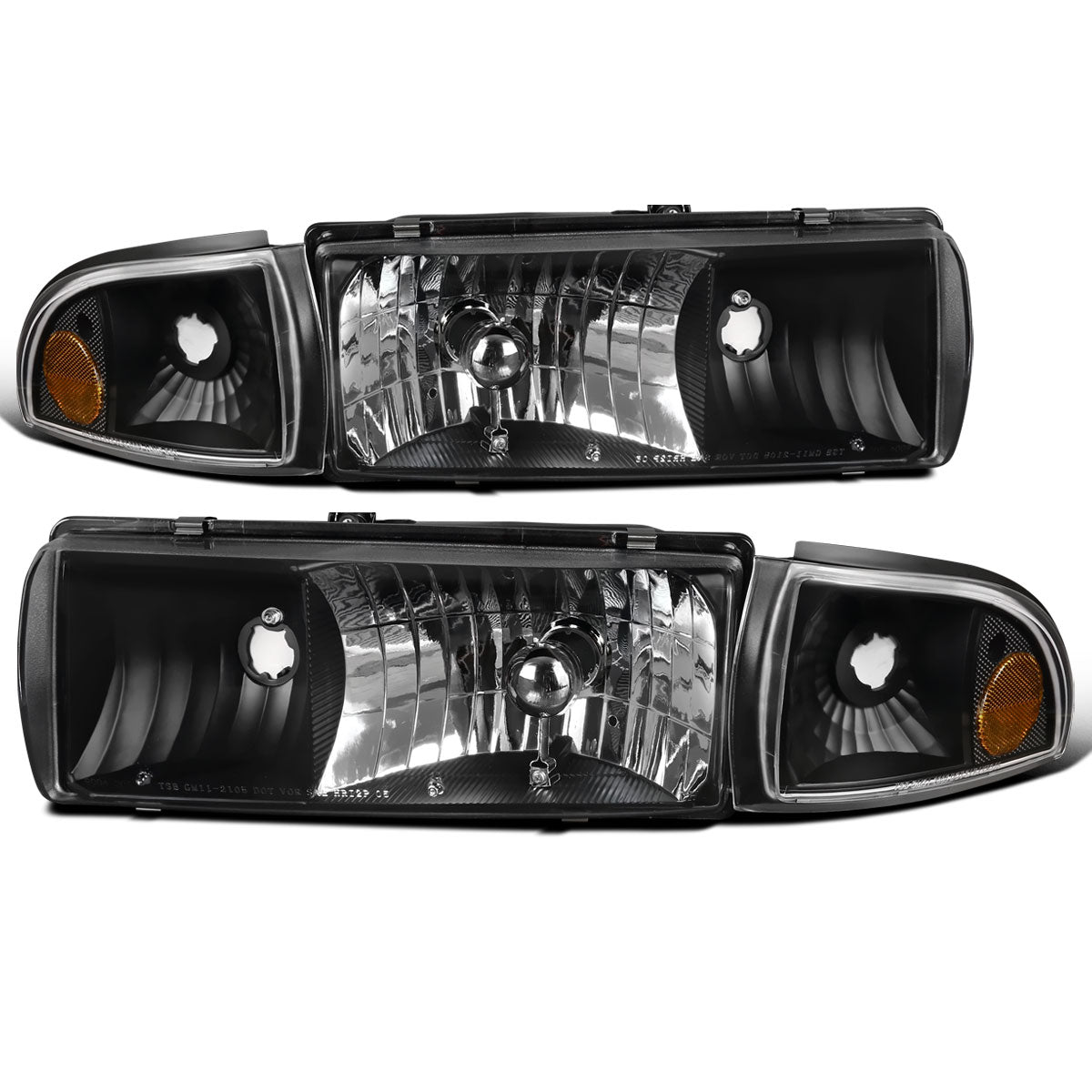 1991-1996 Chevy Caprice 1994-1996 Chevy Impala Replacement Halogen Headlights + Corner Lights Assembly Pair | Black