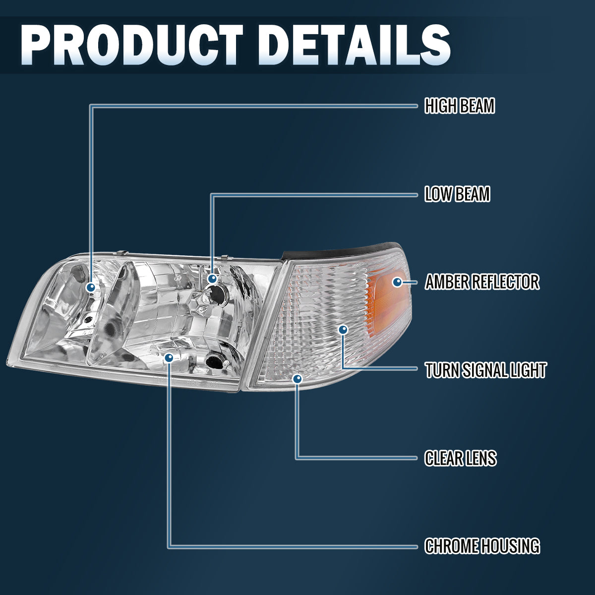 1998-2011 Ford Crown Victoria Corner + Headlights Pair | Chrome