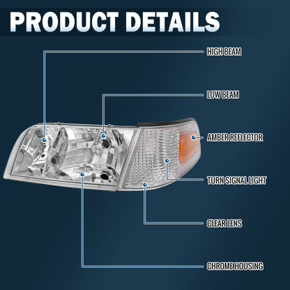 1998-2011 Ford Crown Victoria Corner + Headlights Pair | Chrome