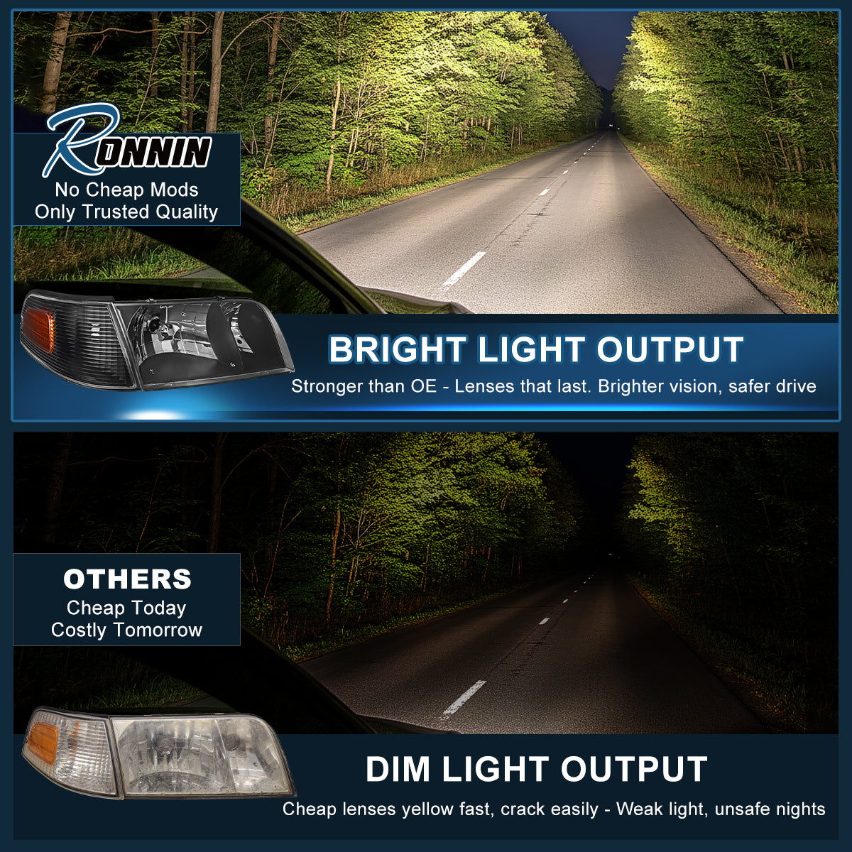 1998-2011 Ford Crown Victoria Corner + Headlights Pair | Black