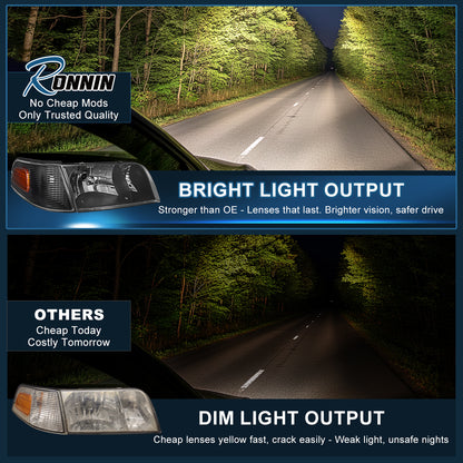 1998-2011 Ford Crown Victoria Corner + Headlights Pair | Black
