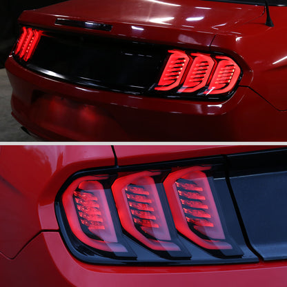 Ronnin - Fits 2015-2023 Ford Mustang Coupe Convertible Full LED Tail Lights Integrated Sequential Signal and Brake Lamps Upgraded Replacement Pair | Black Smoke