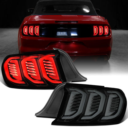 Ronnin - Fits 2015-2023 Ford Mustang Coupe Convertible Full LED Tail Lights Integrated Sequential Signal and Brake Lamps Upgraded Replacement Pair | Black Smoke