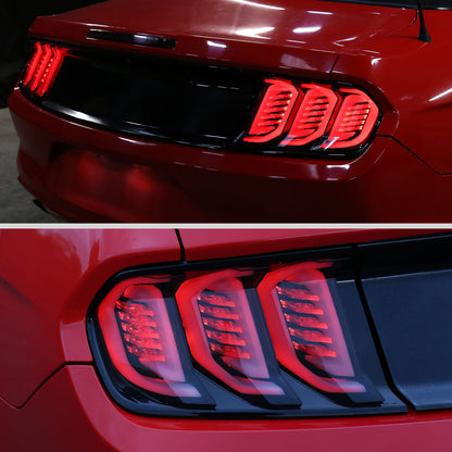 Ronnin - Fits 2015-2023 Ford Mustang Coupe Convertible Full LED Tail Lights Integrated Sequential Signal and Brake Lamps Upgraded Replacement Pair | Glossy Black