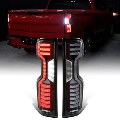 2019-2026 Chevy Silverado 1500 2500HD 3500HD Tail Lights Full LED Integrated Brake and Turn Signals Pair | Black