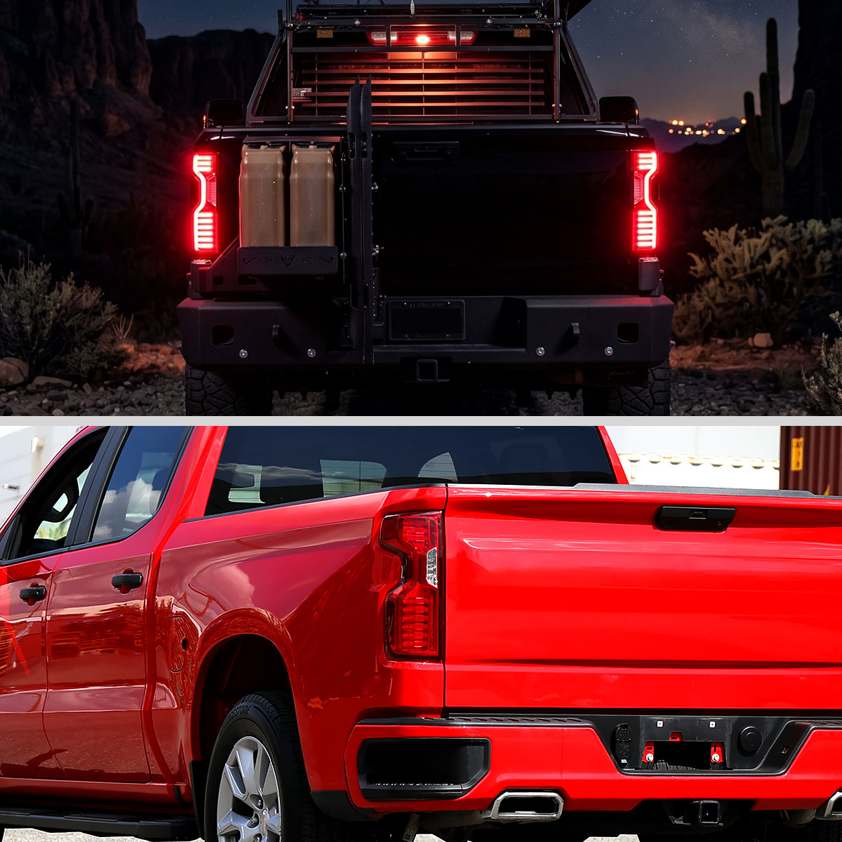 2019-2026 Chevy Silverado 1500 2500HD 3500HD Tail Lights Full LED Integrated Brake and Turn Signals Pair | Red