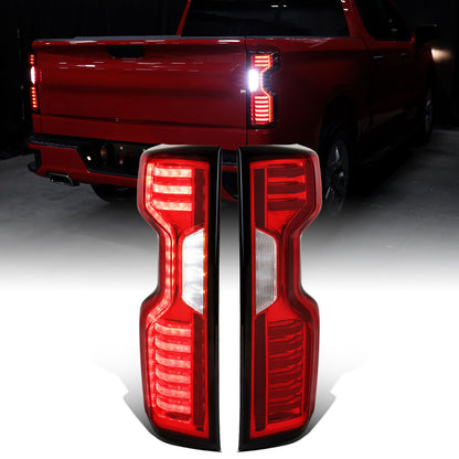 2019-2026 Chevy Silverado 1500 2500HD 3500HD Tail Lights Full LED Integrated Brake and Turn Signals Pair | Red