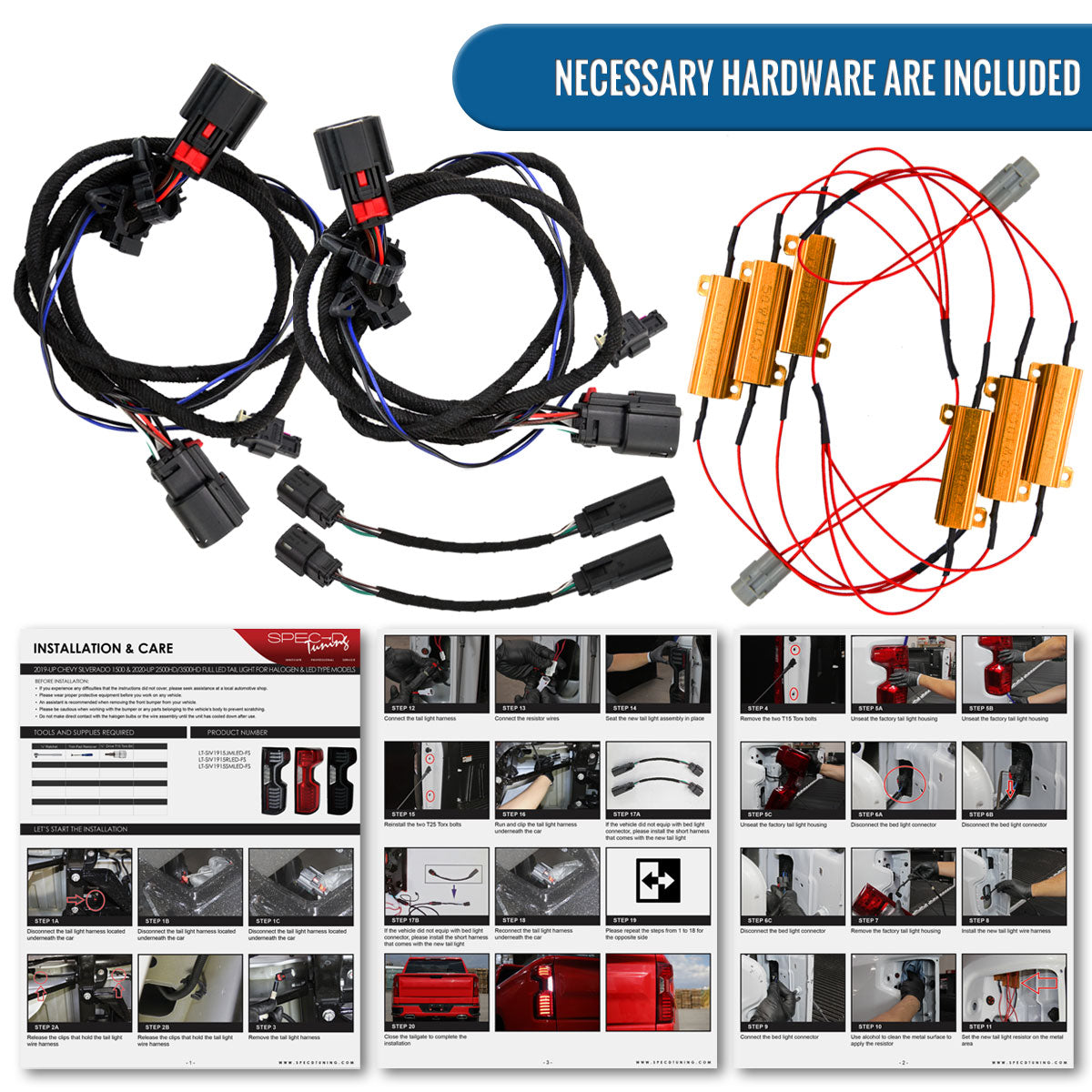 2019-2026 Chevy Silverado 1500 2500HD 3500HD Tail Lights Full LED Integrated Brake and Turn Signals Pair | Black Smoke