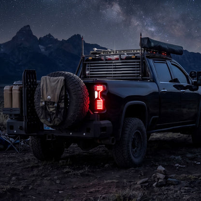 2019-2026 Chevy Silverado 1500 2500HD 3500HD Tail Lights Full LED Integrated Brake and Turn Signals Pair | Black Smoke